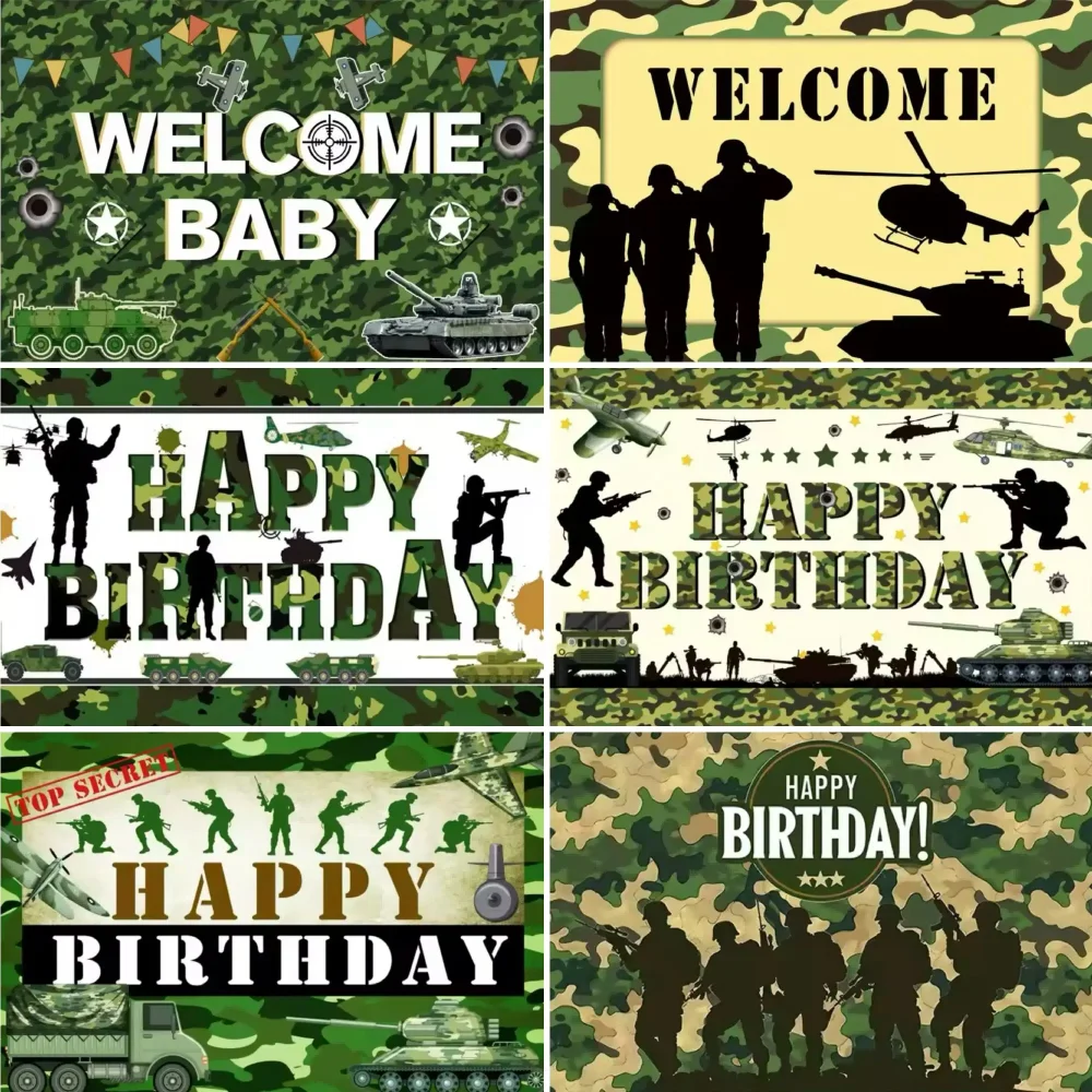 VIKAMA Camouflage Soldat Thema Hintergrund Flugzeug Tank Geburtstag Party Dekoration Banner Baby Dusche Fotografie Hintergrund