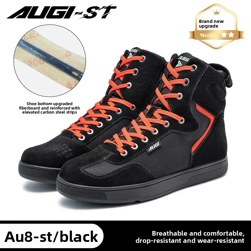 

Men Motorcycle boots Breathable Anti-fall Rider Road Racing Casual Shoes Boots Gear Shift Rubber Sole Reflective Motorbike Shoes