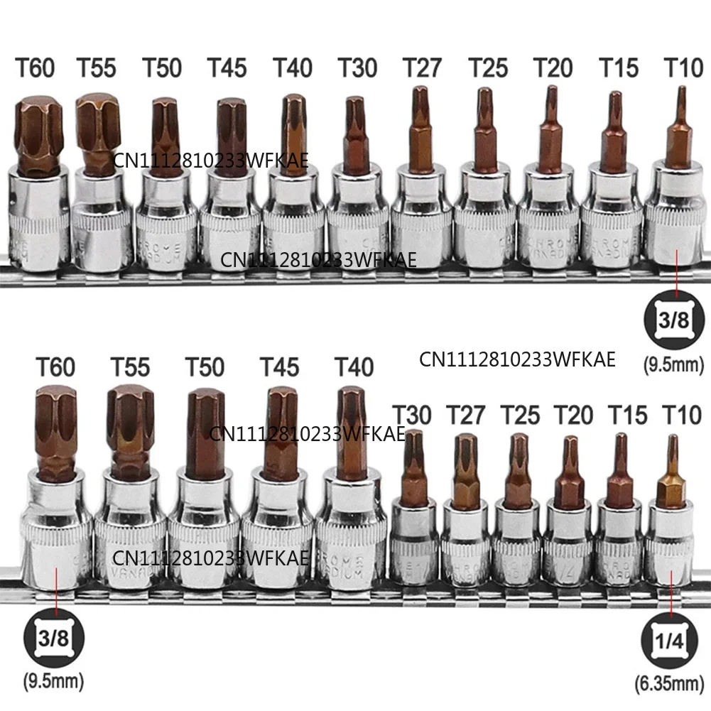 11Pcs Drive Socket Set Torx Screwdriver Bits 3/8 1/4inch Wrench Socket Adapter T10 T15 T20 T25 T27 T30 T40 T45 T50 T55 T60