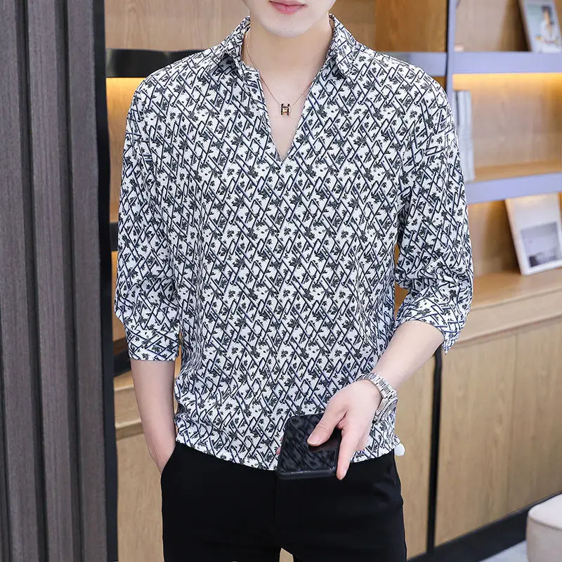 Fashion Lapel Casual Printed Shirts Men\'s Clothing 2024 Spring Summer New Loose All-match Pullovers Tops Korean Shirts