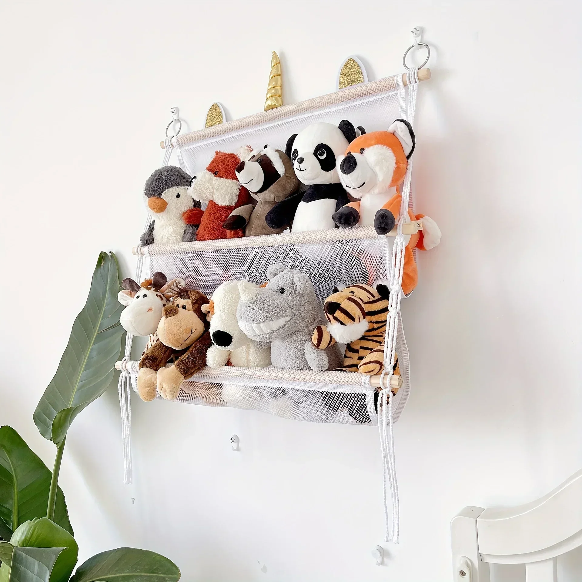 1/2/3 Layers Bohemian Wall Hanging Plush Toy Organizer Space Saving for Bedroom Capable of Holding Multiple Stuff Home Storage