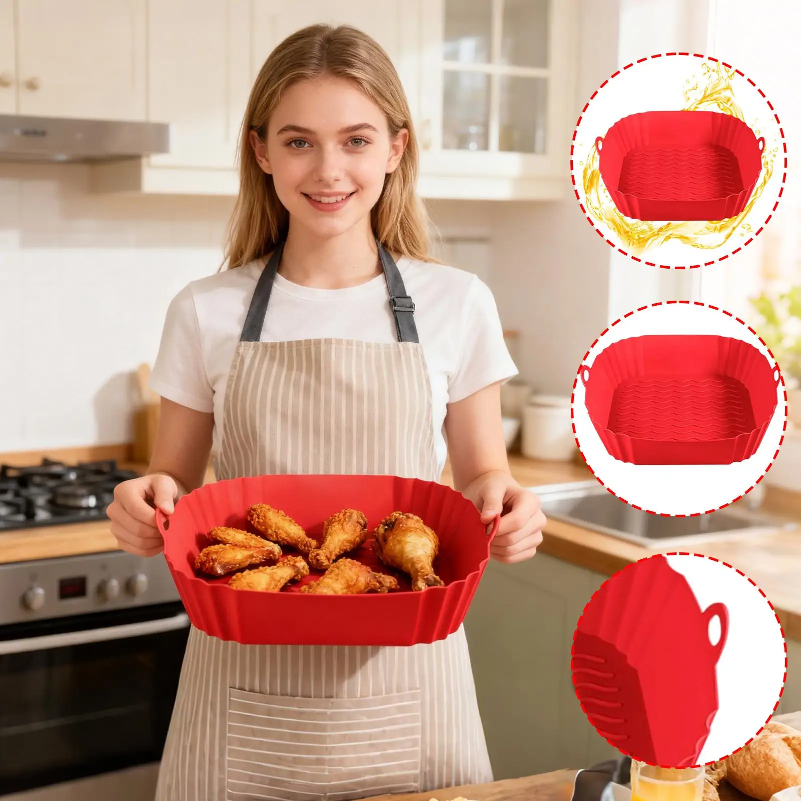 

Silicone Air Fryer Liners Square Airfryer Liners Non stick Silicone Mould Reusable Air Fryer Accessories Replacement for Air Fry