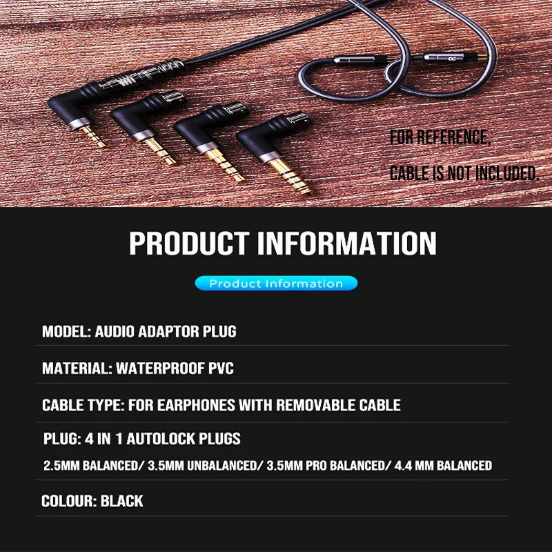 Zephone 4 in 1 autolock DIY adaptor plug 2.5mm /3.5mm /3.5mm pro /4.4mm balanced for earphones upgrade cable (PVC waterproof )