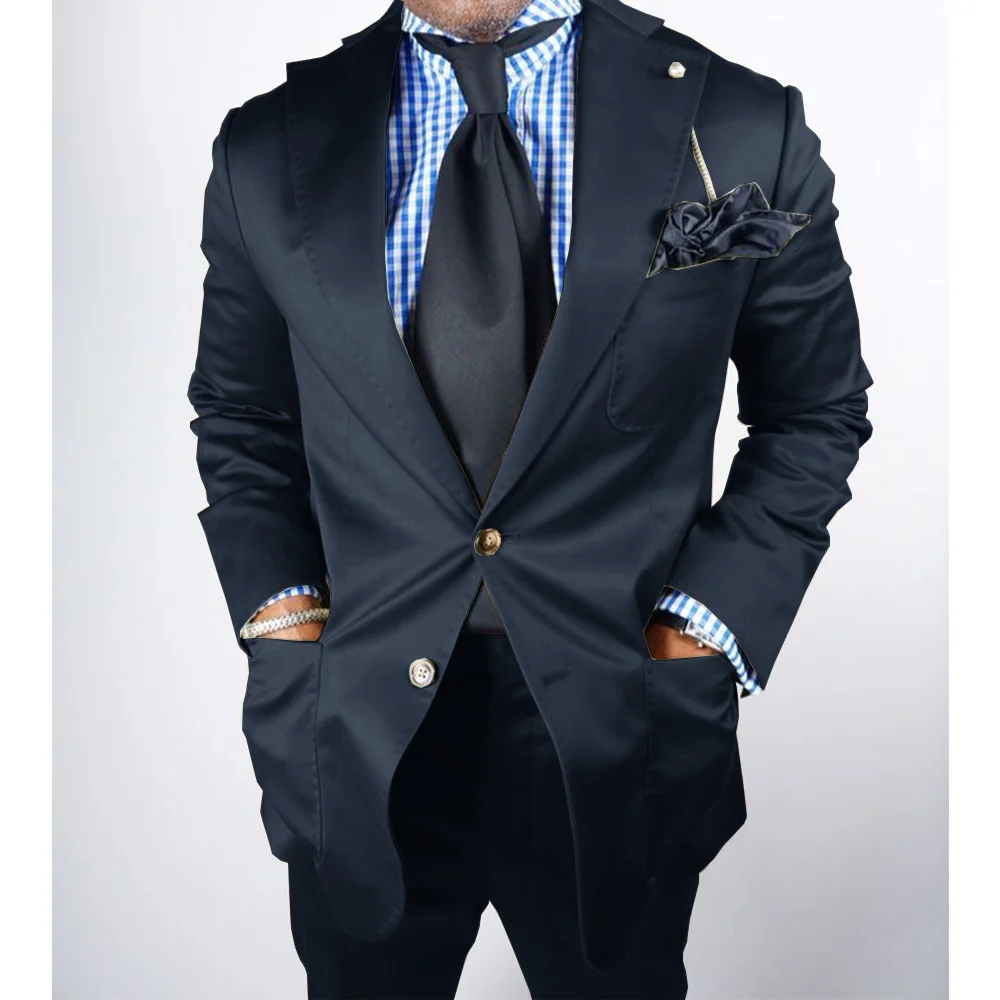 Men's Satin Suit Two-piece Set Flat Collar Single-breasted Casual Suit Suit Comfortable and Fashionable Commuting Suit Man Suits