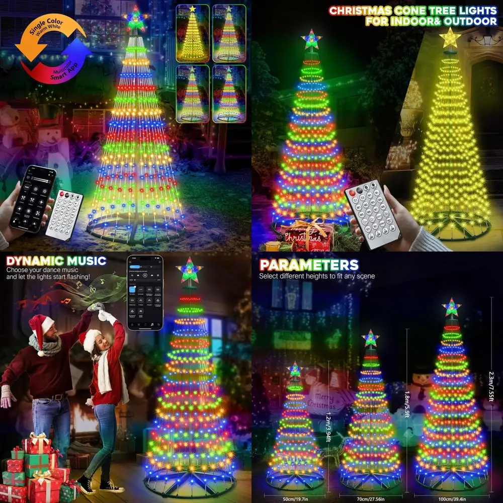 

6ft 296 LED Smart Christmas Cone Tree with App-Controlled Color Changing, Light Show, Remote, Timer, and Music Sync for Indoor/O