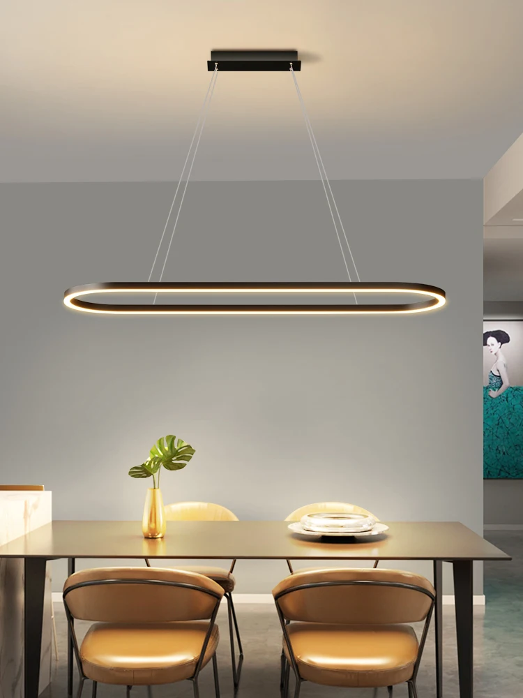 

Nordic Rectangular Led Chandelier Is Used For Dining Room Bedroom Corridor Black 3-color Dimmable Remote Control Home Decoration