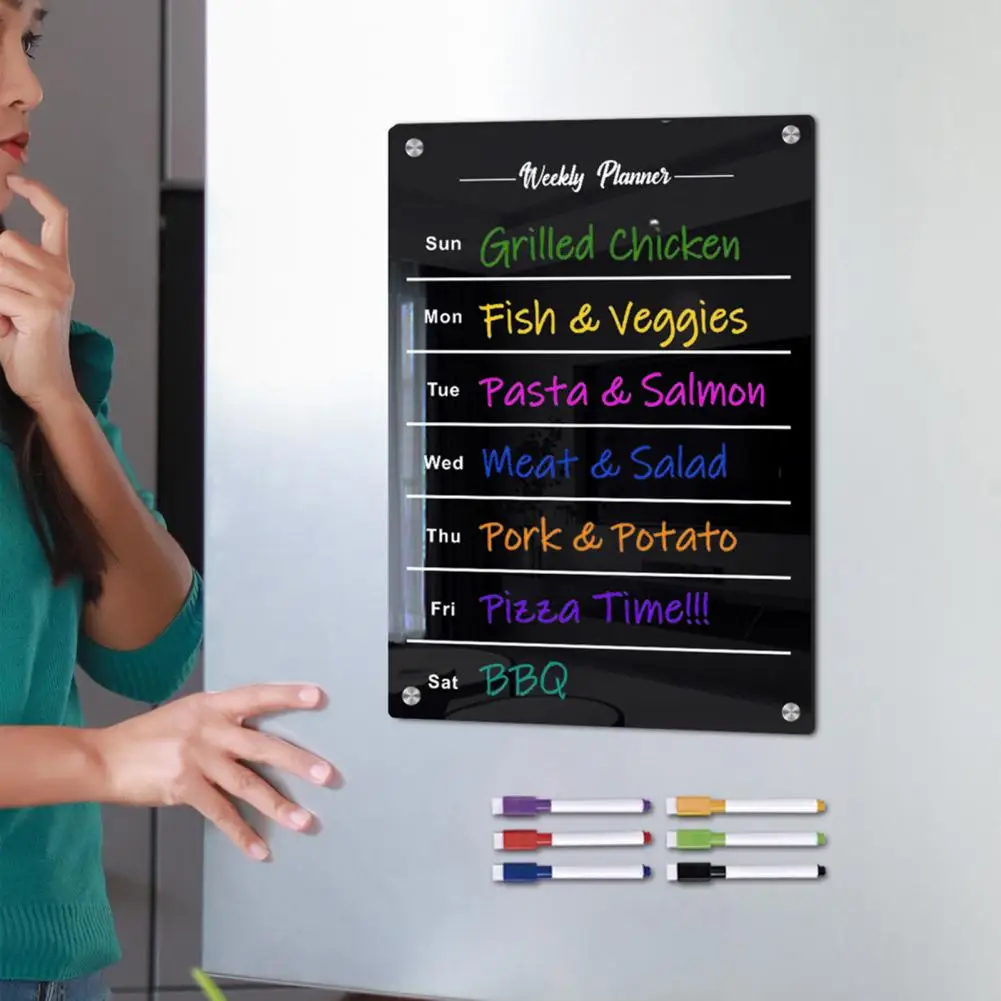 Calendario mensual magnético con Kit de bolígrafos a prueba de arañazos, fácil instalación, planificador de nevera, calendario de borrado en seco, tablero Acrílico