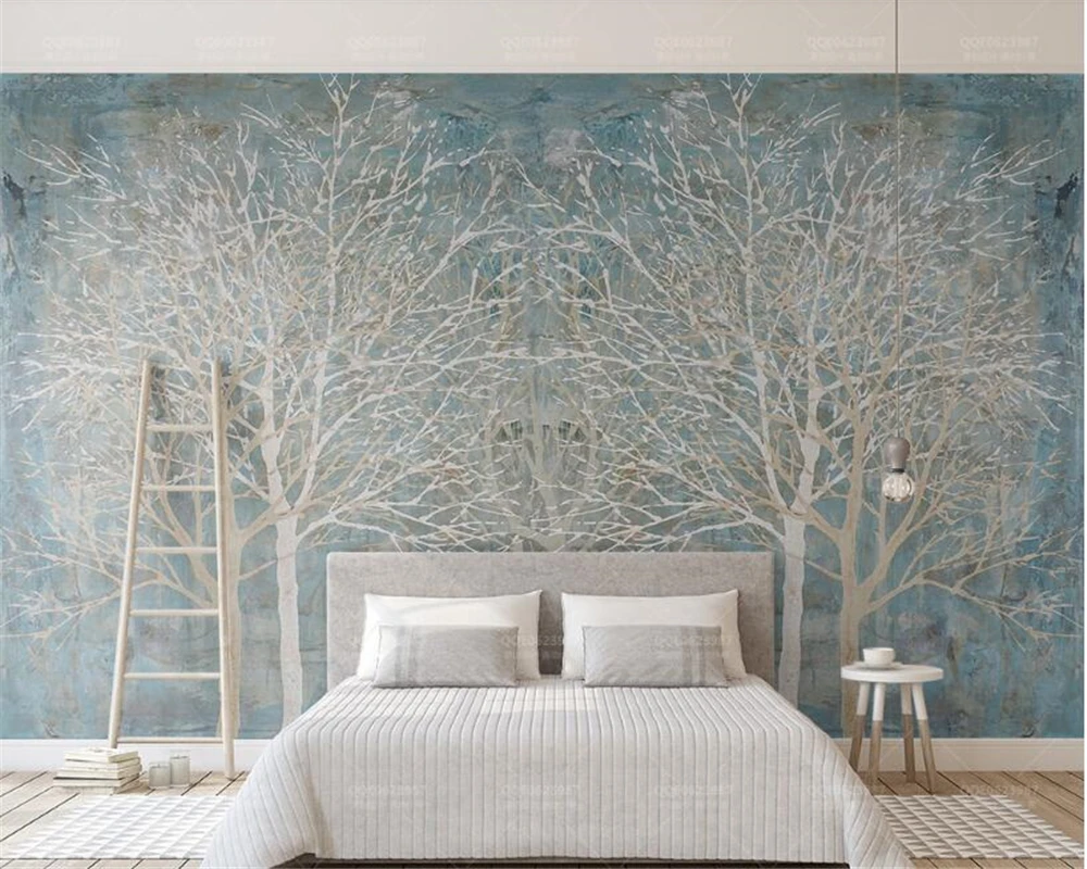 Beibehang modern wallpaper Blue forest Hand Painted painting living room TV background wall wall paper home decor papel murals