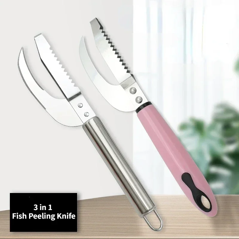 Acciaio inossidabile 3 In 1 coltello a squame di pesce tagliato/raschiare/scavare Maw coltello scala raschietto dente di sega pelapatate raschiando Boning Filleting