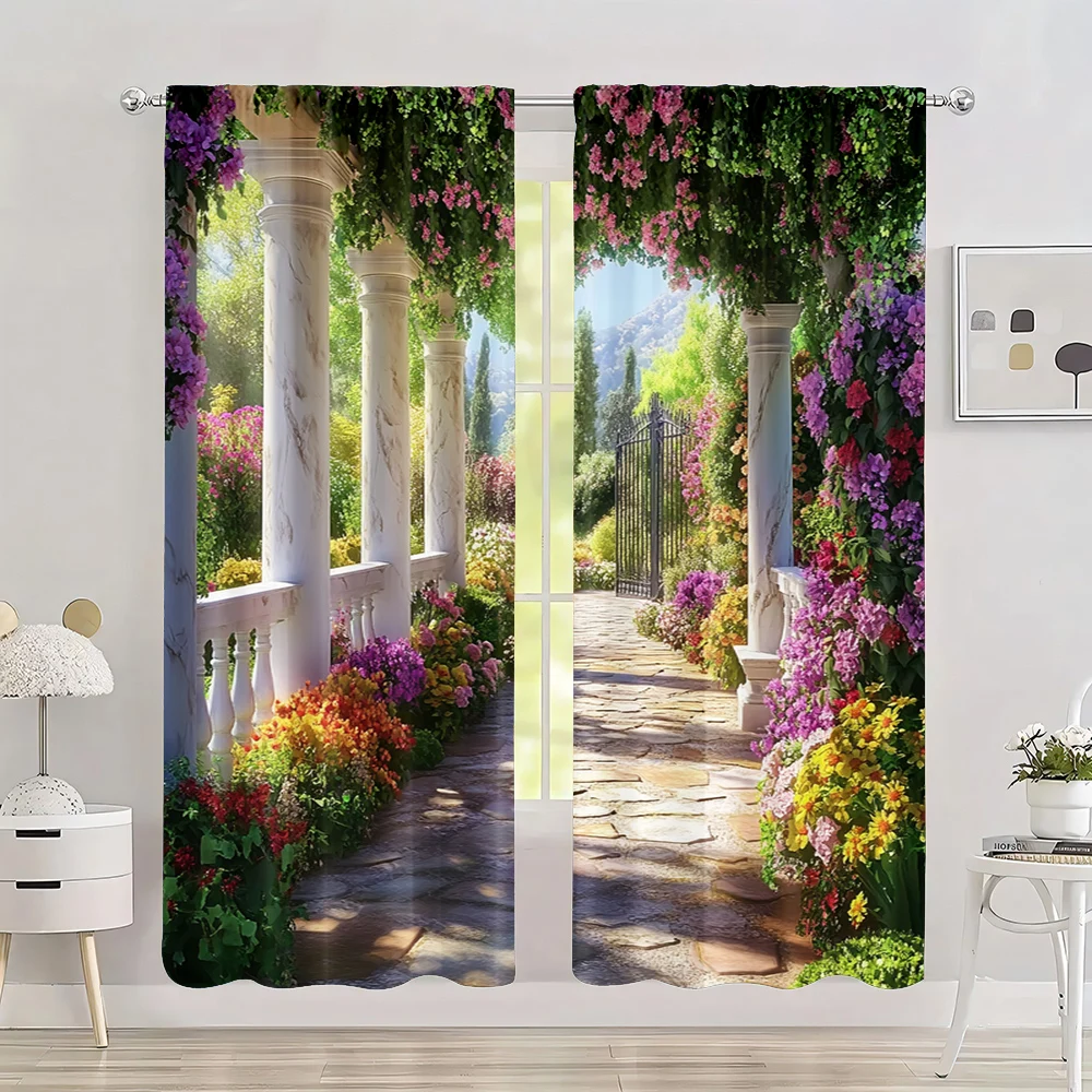 

2pc, Spring party Curtain Romantic Spring Flowers Durable Polyester,Without Electricity Spring for Holiday Decor