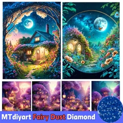 Fairy Dust Drill Square Round Diamond Painting Fantasy Forest Butterfly Diy Mosaic Forest House Moon Landscape Embroidery