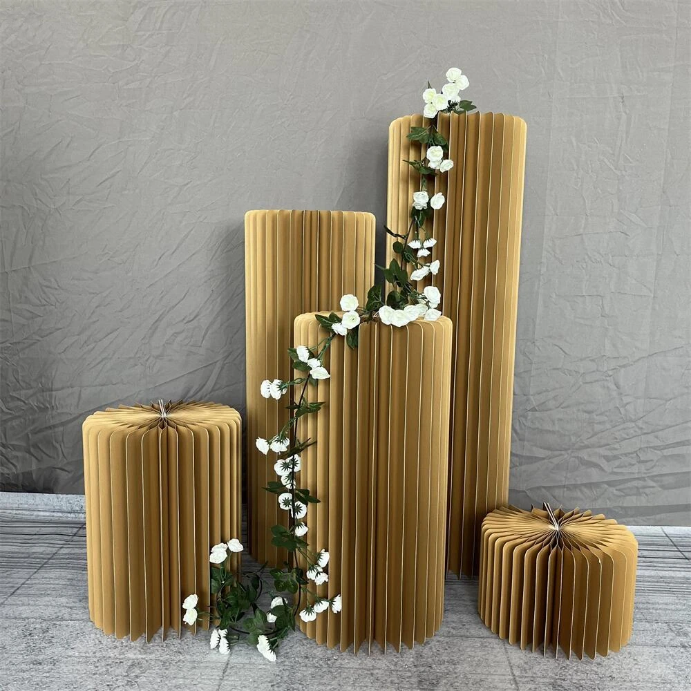 

Gold Folding Paper Cylindrical Holder Birthday Party Dessert Table Cake Stand Wedding Prop Ramadan Decoration Baby Shower