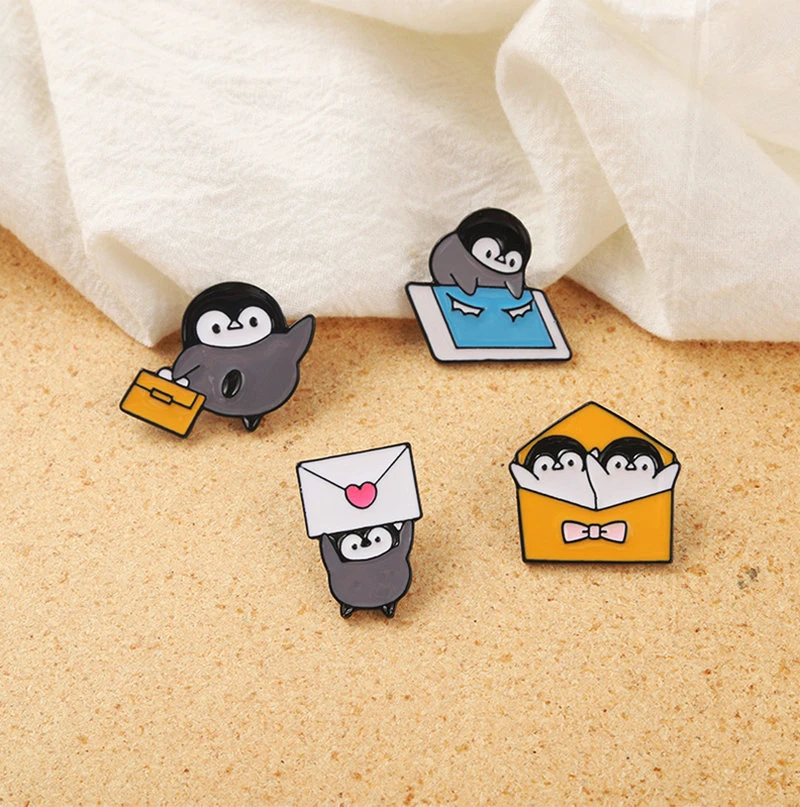 Pines Shirt Lapel Badge Bag Funny Cute Jewelry Gift for Kids Penguin Postman Enamel  Brooch Custom Deliver love Bear