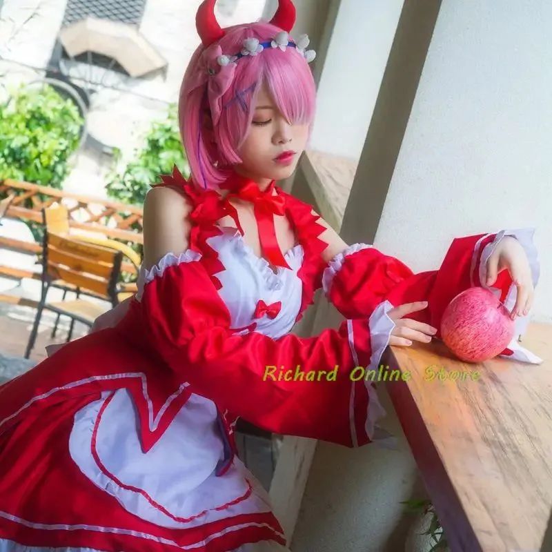 رام ريم تأثيري إعادة: صفر كارا هاجيميرو Isekai Seikatsu الأسود زي الفتيات خادمة الزي المرأة المئزر فستان أزياء الهالوين