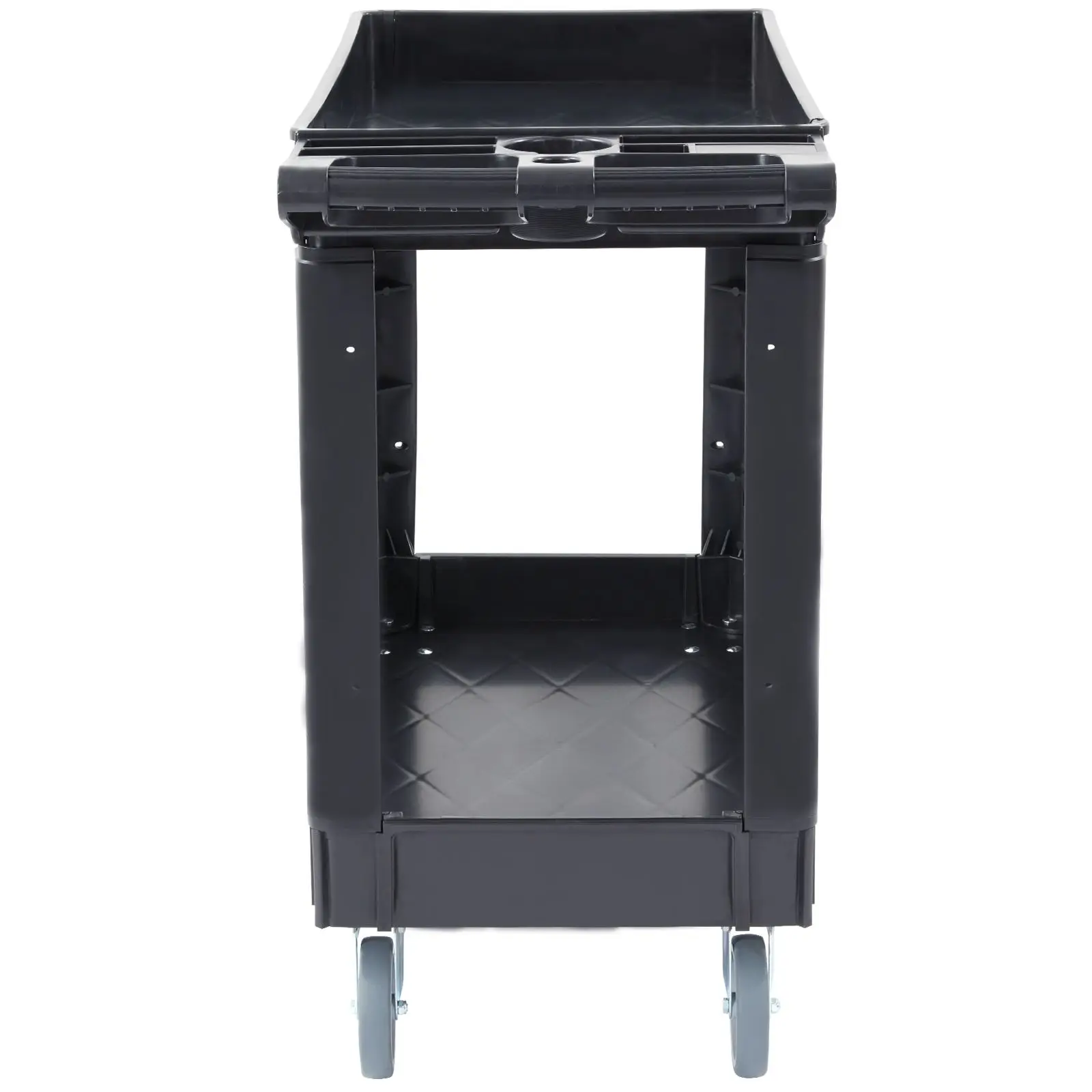 Utility Service Cart, 2 Shelf 550LBS Heavy Duty Plastic Rolling with 360° Swivel Wheels, Medium Lipped, Ergonomic Storage Handle