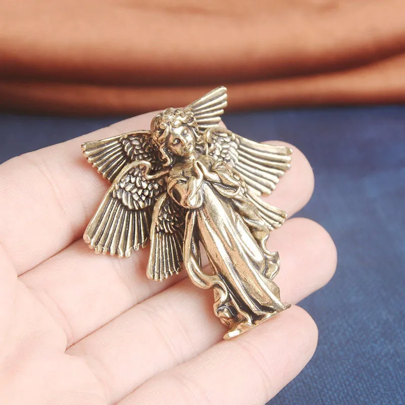 Copper Six Winged Angel God Love Cupid Statue, Small Ornament, Brass Angel Figurines, Desktop Decoration, Home Decor Accessories