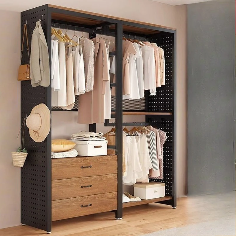 

Metal walk-in cloakroom open coat rack storage floor hanger