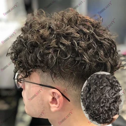 Peruca de cabelo encaracolado masculino, cabelo humano, pele poli injetada, sistema capilar durável, densidade de 120%, peruca masculina, moda, 20mm