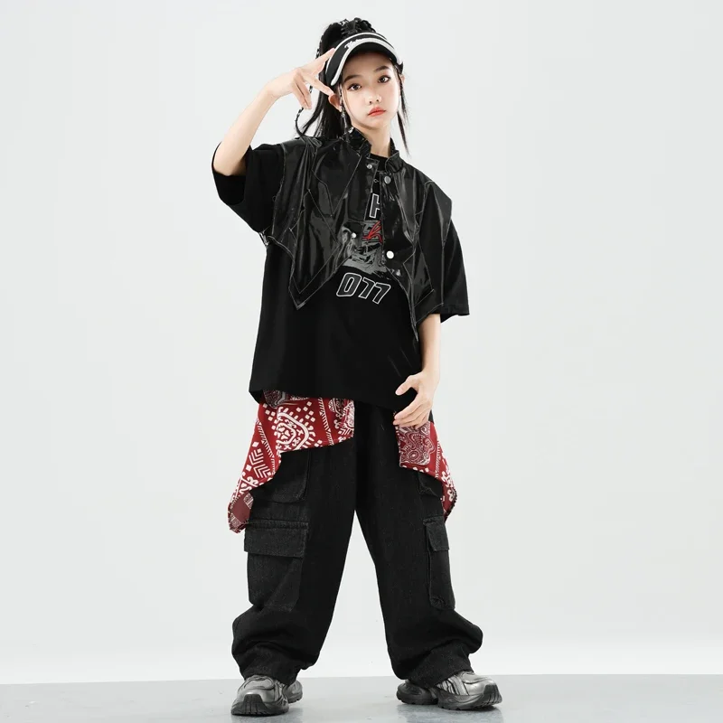 Ropa de Hip Hop para niños, camiseta, chaleco, pantalones Cargo, disfraz de baile callejero de Jazz para niñas, conjunto de ropa para niños, ropa de calle k-pop