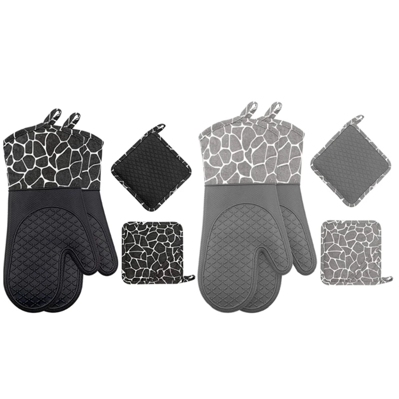 Silicone Oven Gloves Set Heat Resistant Oven Mitts Easy to Use Pots Holder Set