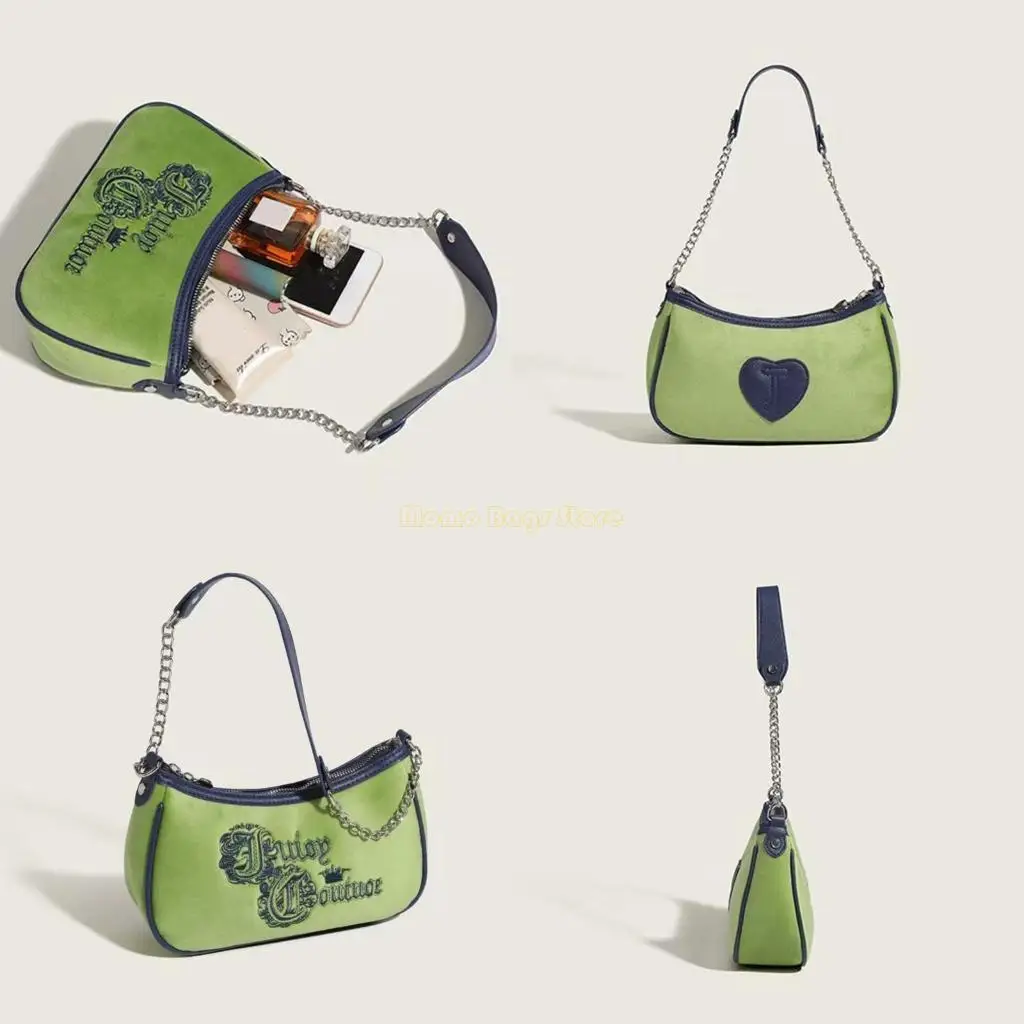 

X90D Versatile Retro Shoulder Bag Underarm Bags Handbag with Green Embroidery for Parties and Music Festivals