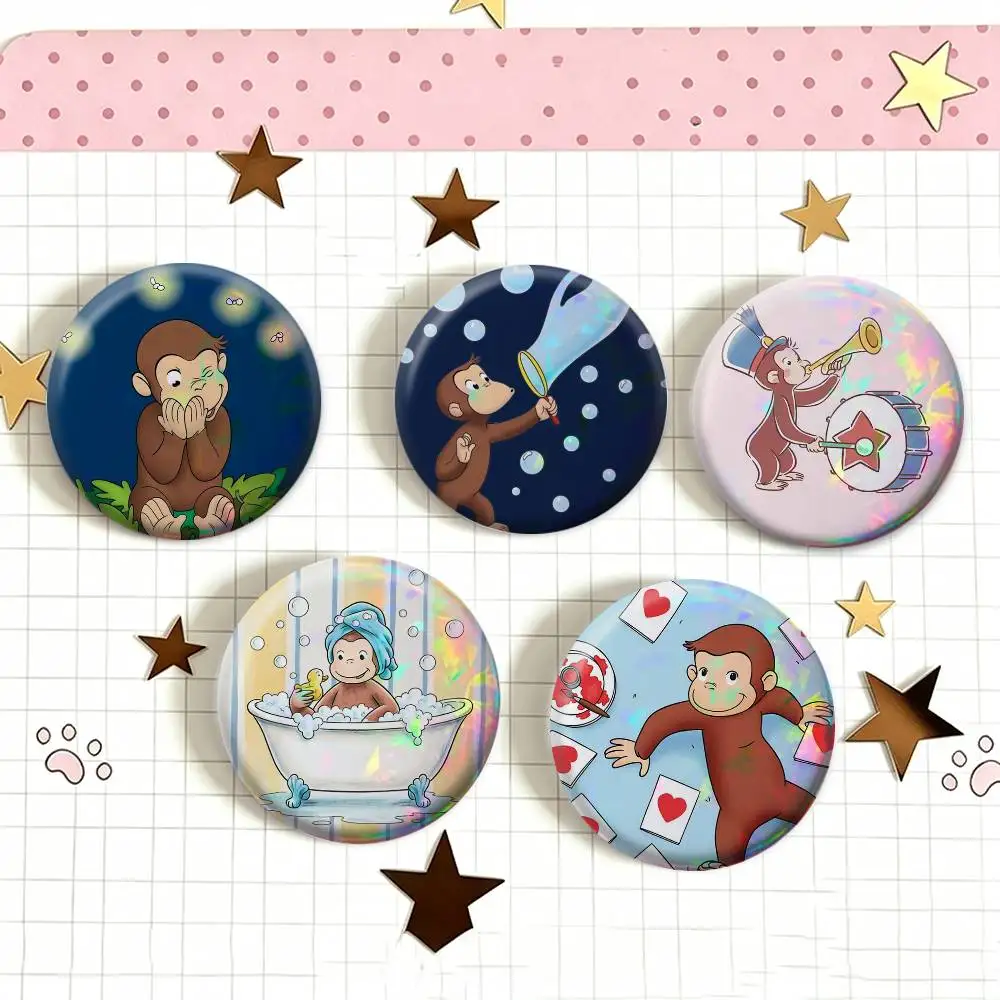 monkey Curious cute George   Badge 25 32 44 58 75 mm Round Fans Collect Friends Gifts Brooch Souvenir