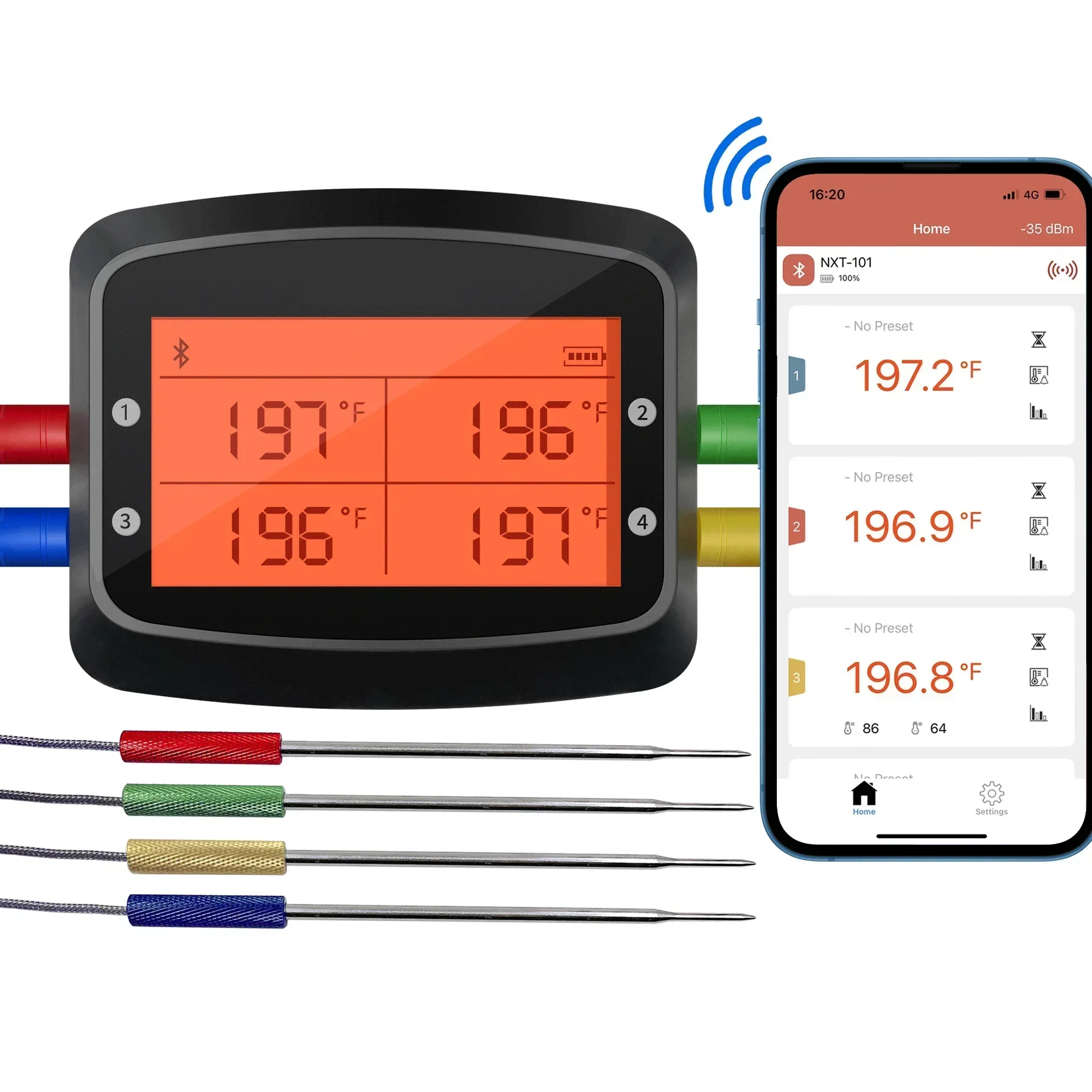 TP-208 WirelessTouchscreen Grill Measuring Instrument Bluetooth Wireless Kitchen BBQ Barbecue Food Probe Thermometer with APP