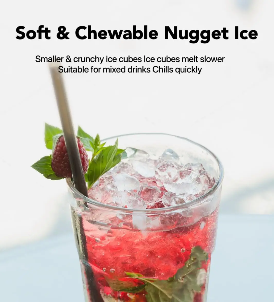 Countertop, Portable Crushed Sonic Ice Machine, Self Cleaning Ice Makers with One-Click Operation, Soft Chewable Ice in 7 Mins,