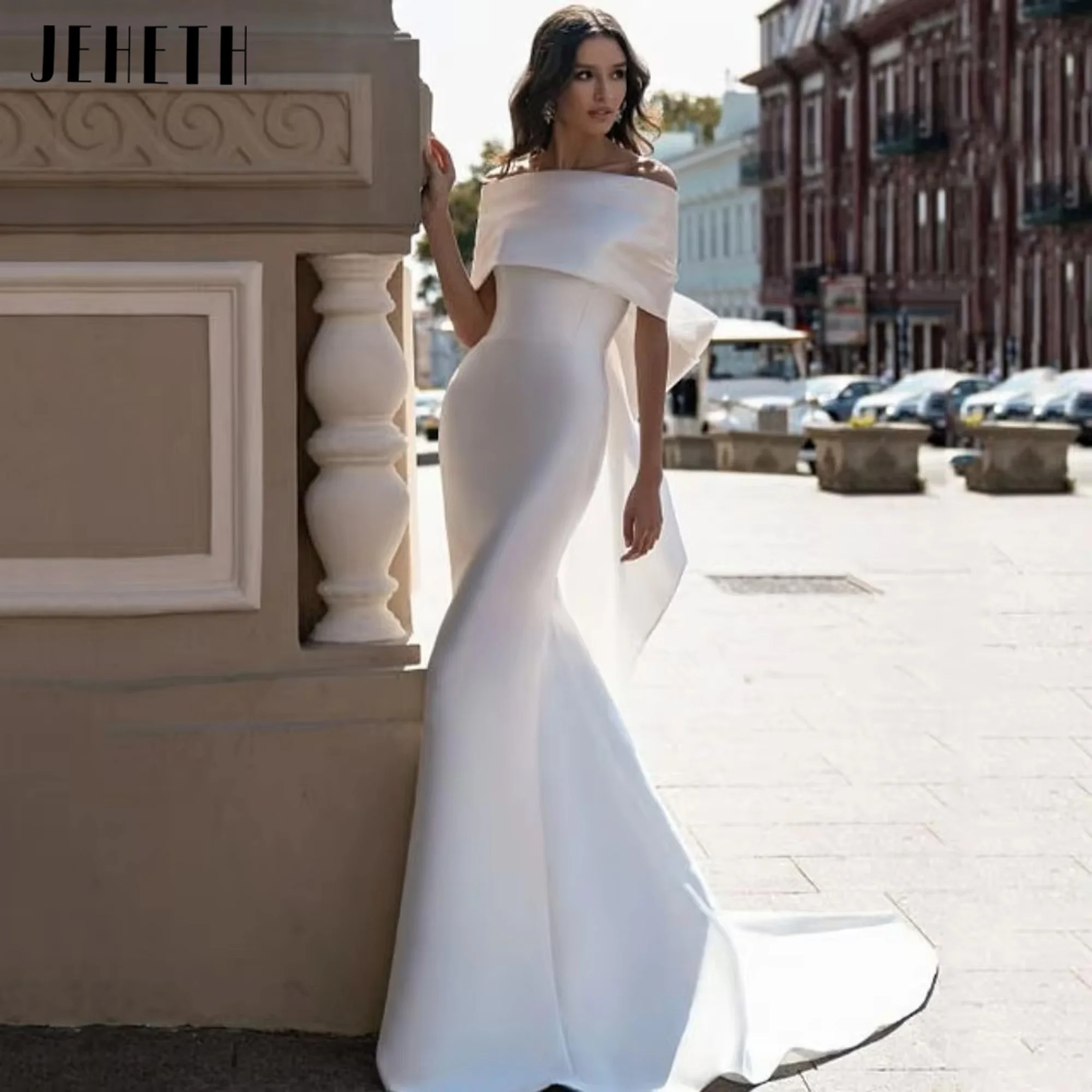

JEHETH Classic Wedding Dresses Mermaid Elegant Off Shoulder Bride Dress Bow Simple Bridal Gowns New Vestido De Novia Customized
