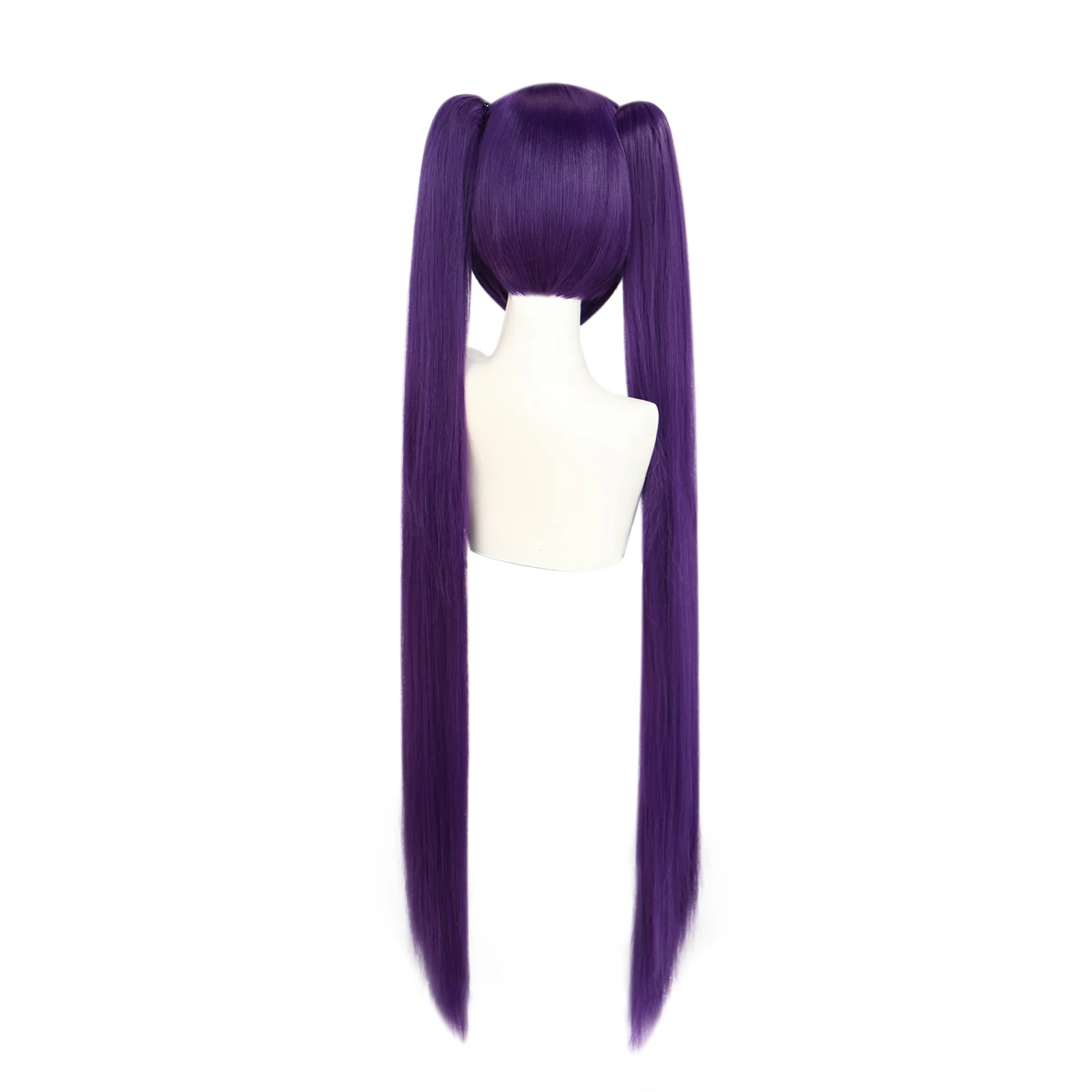 Deep Purple Twin Tails Cosplay Wig Long Straight Detachable Ponytail Synthetic Anime Costume Wig For Halloween Role Play