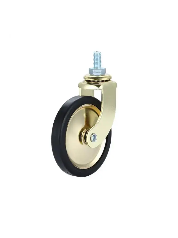 (4 Packs) Swivel Screw Stem Gold Brake Dining Wheel Hand Silent Caster Caster Wheel & 3-inch Pp Push Furniture