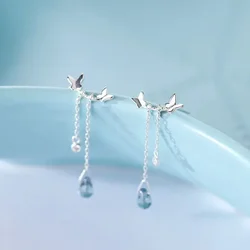 New Hot Fashion 925 Sterling Silver Crystal Butterfly Earrings for Women Girls Gift Fashion Statement Jewelry