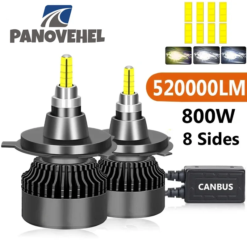 

PANOVEHEL Car Headlight 520000LM 800W Bulb H7 LED H4 H11 Canbus LED H8 HB4 HB3 9005 9006 D1S D2S H1 LED Fog light 6000K 12V