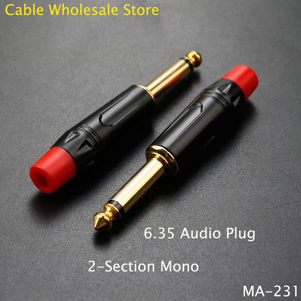 1Pcs 6.35 Audio Plug 2/3 Mono Stereo Jack 6.5MM Gold-Plated Microphone Cable Power Amplifier Guitar And Other Instruments Plugs