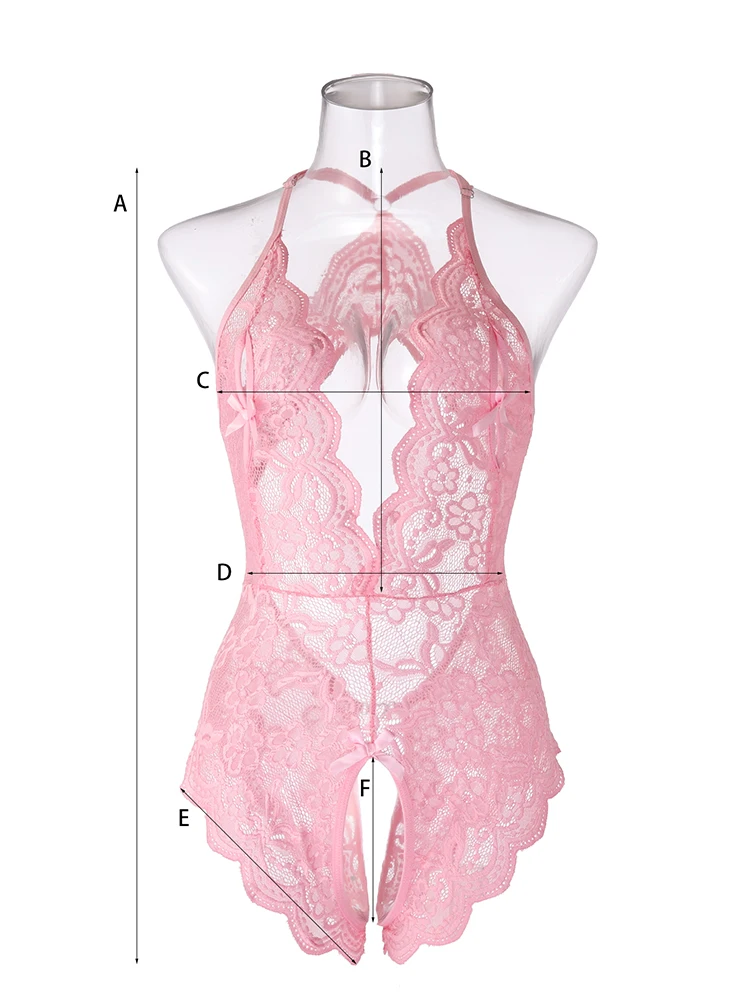 Sexy Lingerie Women Hollow Erotic Pajamas Lace Nightdress Sex Babydolls Crotchless Clothes Transparent Dress Pink Party Nighties