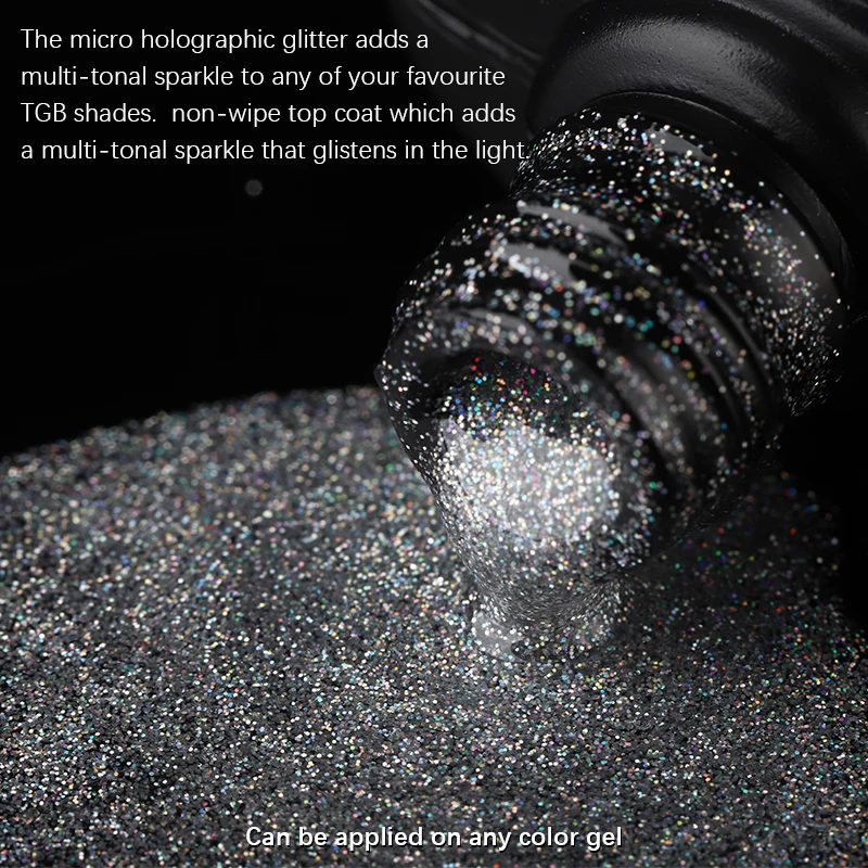 MSHARE Reflective Glitter Top Coat Semi Permanent Gel Nail Polish Holographic Glitter Sparkling Finish No Wipe Soak Off 10ML