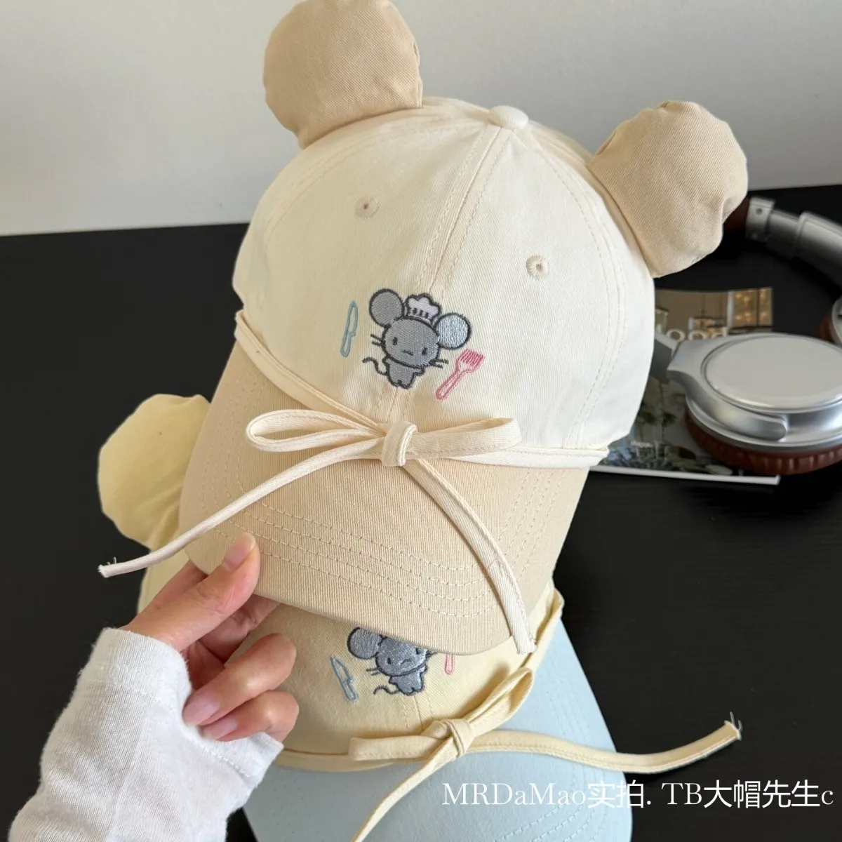 Streetwear Kawaii 3D Bear Ears Cartoon Mouse Embroidery Baseball Cap Unisex Bow Tie Hip Hop Sun Hat for Men Women Daily Wear