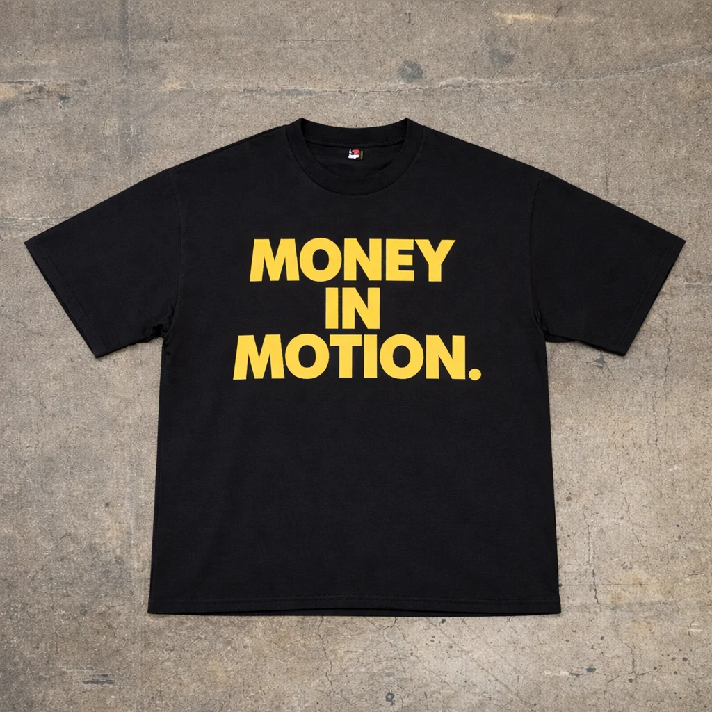 Money in Motion Graphic Print Tee Hip Pop Vintage Tee Harajuku Street Fashion Y2K Punk Oversized Streetwear Casual Tops Unisex