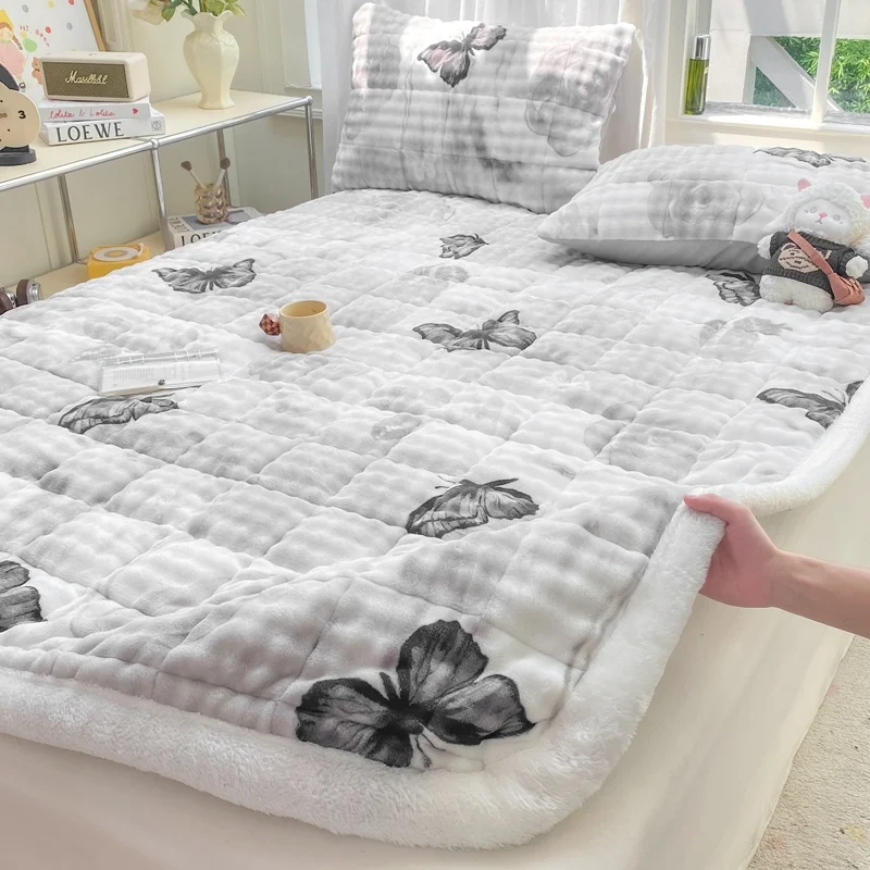 سوبر سميكة فراش توبر فقاعة الصوف السرير حصيرة غطاء ملاءات دافئة لفصل الشتاء الملكة فراش وسادة أغطية سرير ناعمة Mattretulisperiд #4