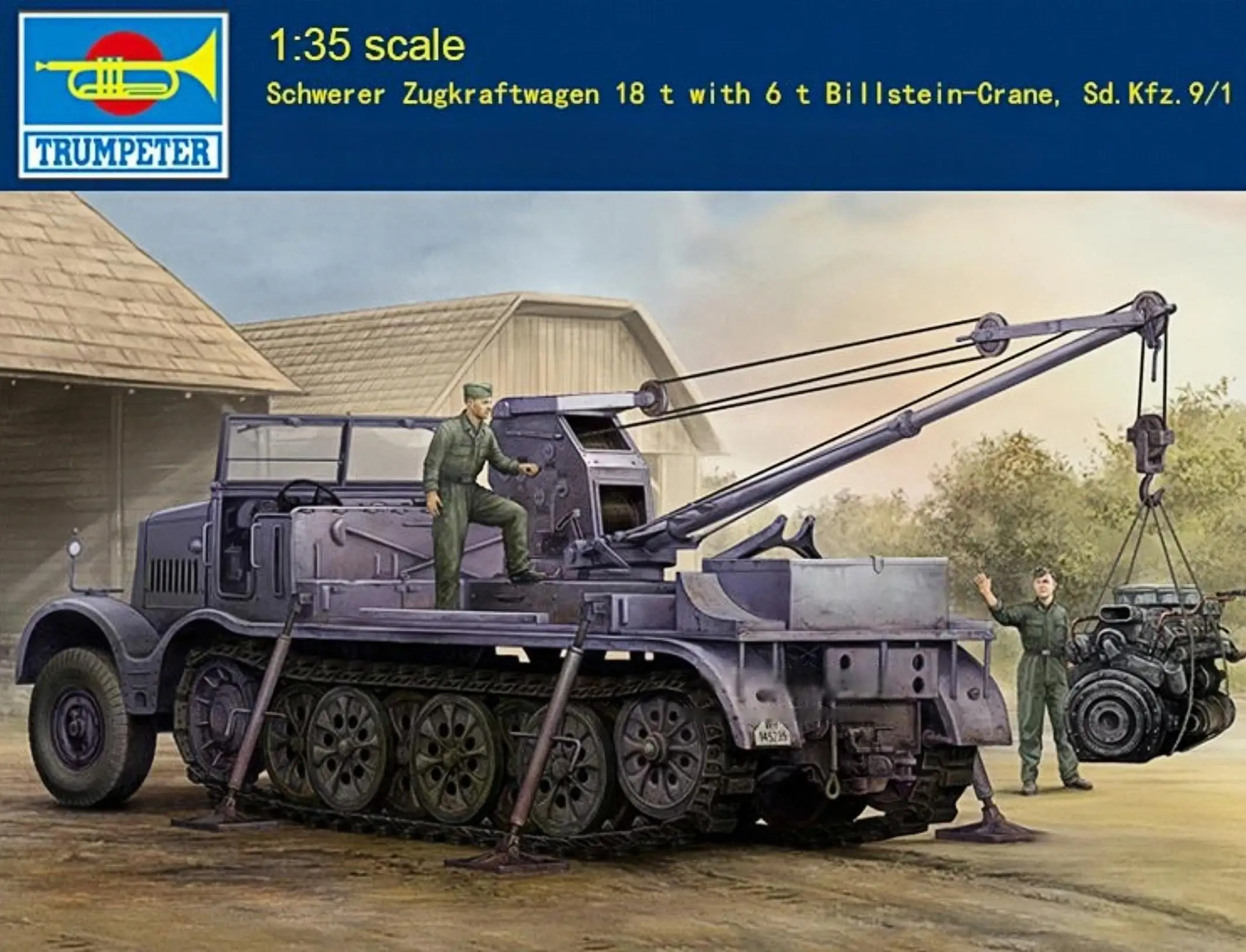 Trumpeter 09576 1:35 Schwerer Zugkraftwagen 18 t With 6 t Billstein-Crane Sd.Kfz.9/1 Model Kit