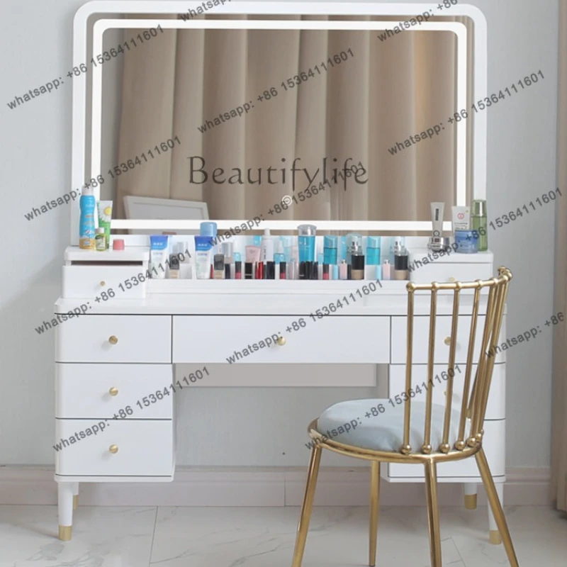 PG solid wood dresser bedroom modern simple 1m/1.1/1 home bedroom large makeup table storage cabinet integrated