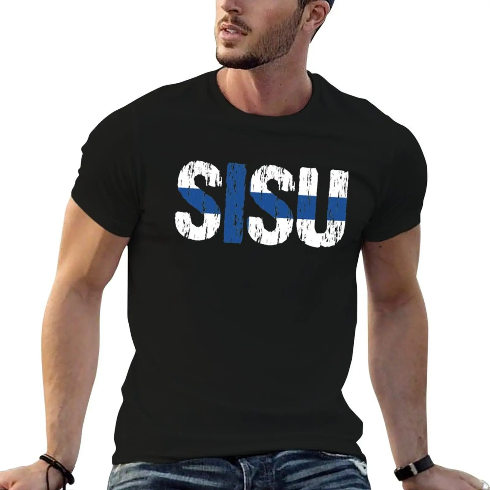 

Sisu Finnish Flag Distressed T-Shirt quick-drying cheap stuff new edition plain black t shirts men