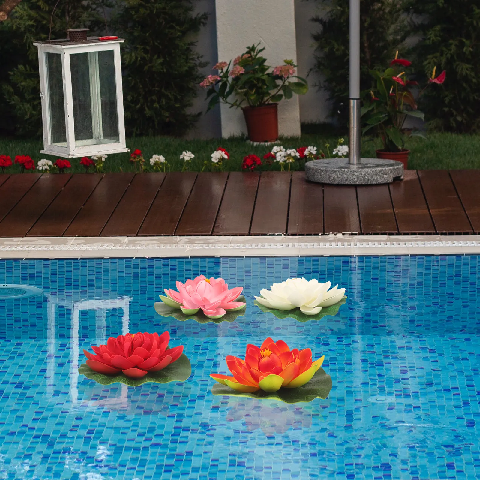 4Pcs Artificial Simulation Lotus Floating Water Lily Plastic Flowers Pond Garden Patio Decoration Natural Look