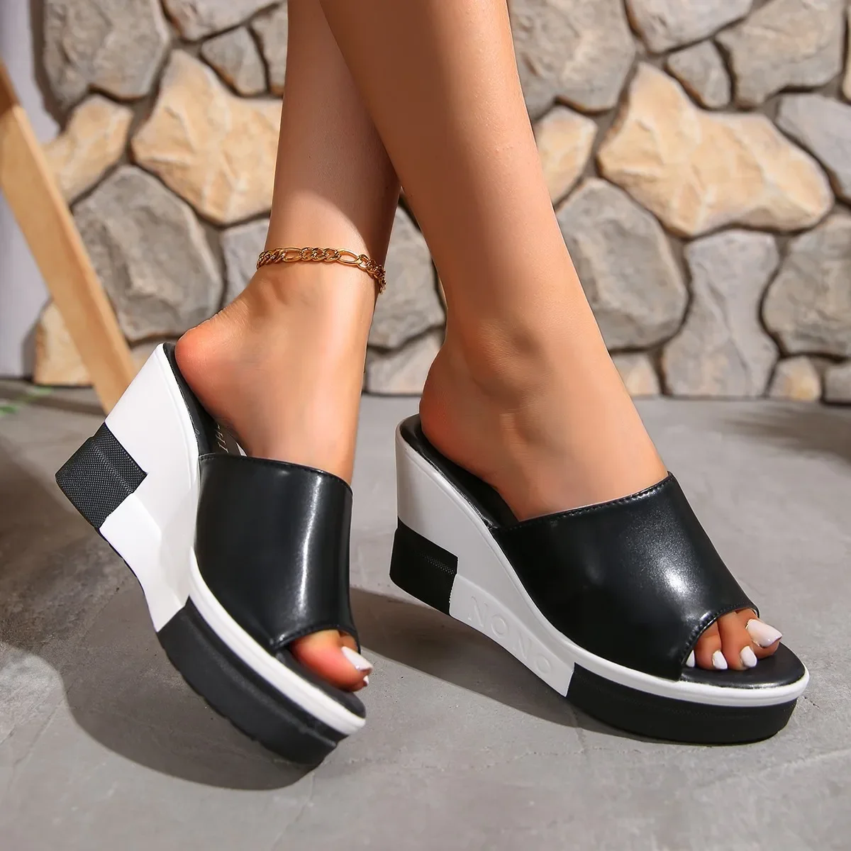 Women ShoesSummer New Sandals Womens Thick-soled Muffin High-heeled Solid Color Slope-heeled Sandals Wholesale For Foreign Trade