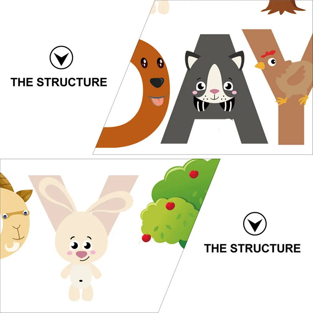 2pcs Birthday Theme Banner Animal Pull Flag High Quality Style Party Decor Supplies Happy Atmosphere Cartoon - view 2