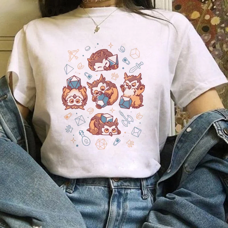 

Женская белая футболка с рисунком Monster Dice, повседневная модная футболка с короткими рукавами и круглым вырезом, женская одежда, футболка