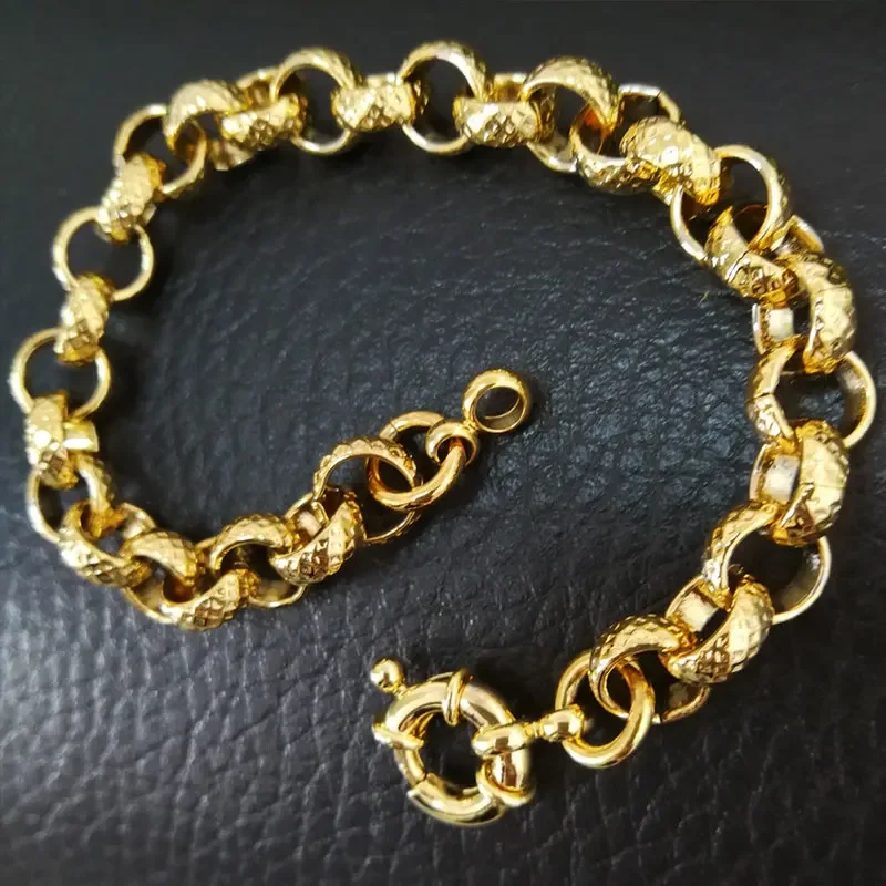 Gold Color Belcher Bolt ring Link Men Women Solid Bracelet Jewllery in 18-24cm Length