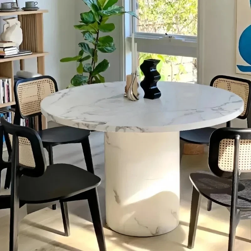 

A26 French marble dining table large white round dining table marble cream wind table