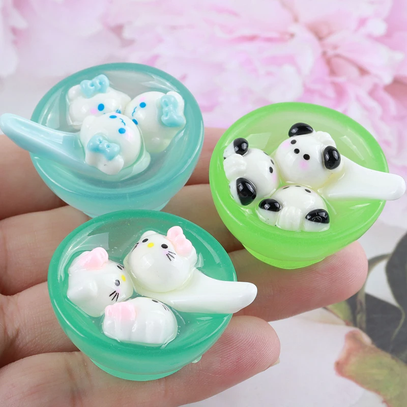 Mini Resina de Desenhos Animados Luminosos, 3D Figuras Animais Kawaii, Acessórios Miniatura, Anime Flatback, Figura Sanrio, Bolinho Doce, 1Pc