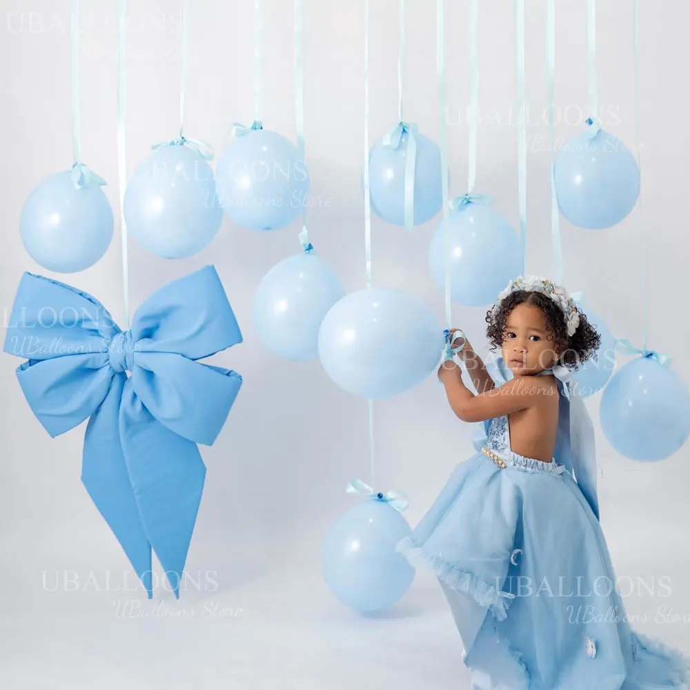 10 Stück Pastellfarbene Staubblaue Luftballons mit Band 10/12/18'' Boho Haze Blaue Ballons für Geburtstag Babyparty Hintergrunddekoration – Detail 6
